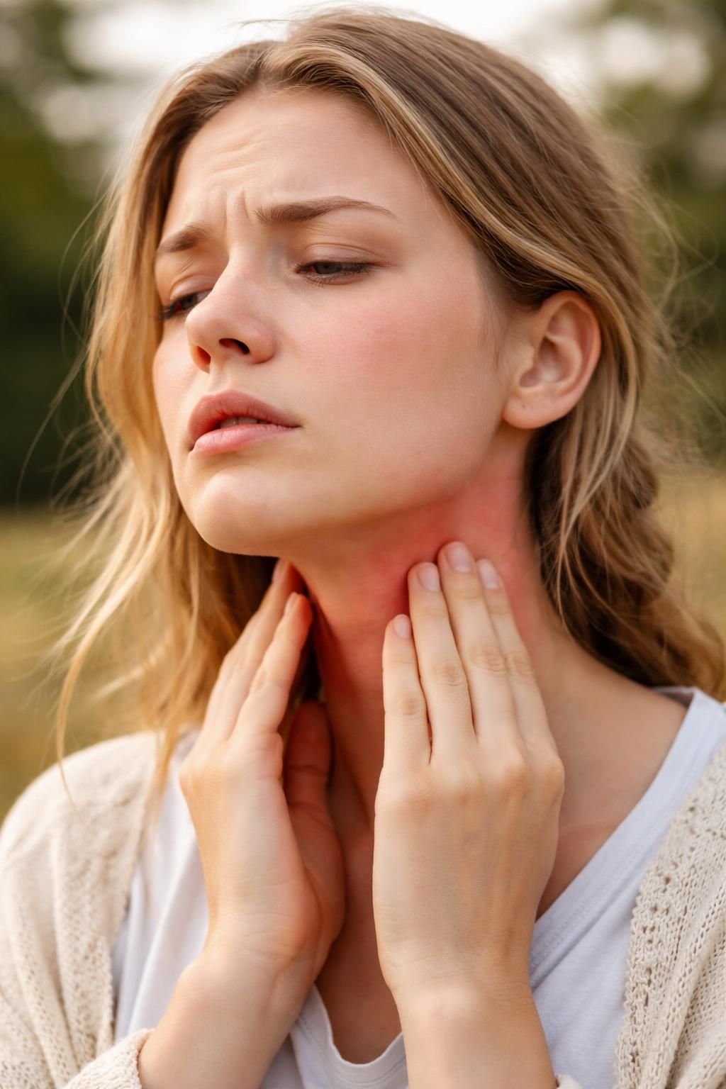 Person rubbing the back of their neck during hay-fever season